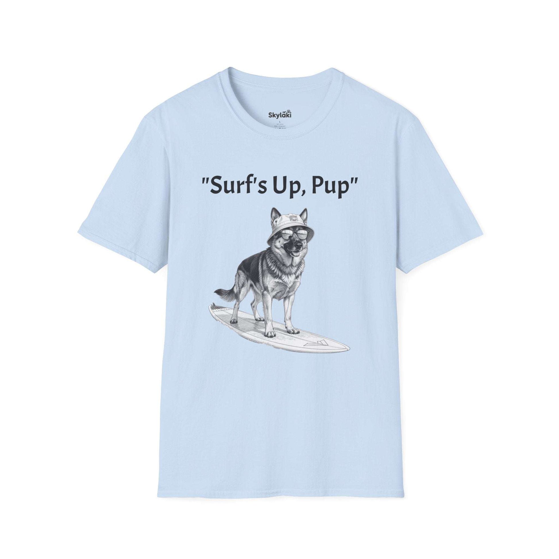 Surfing Dog T-Shirt — Playful Surf's Up, Pup Tee for Coastal Vibes