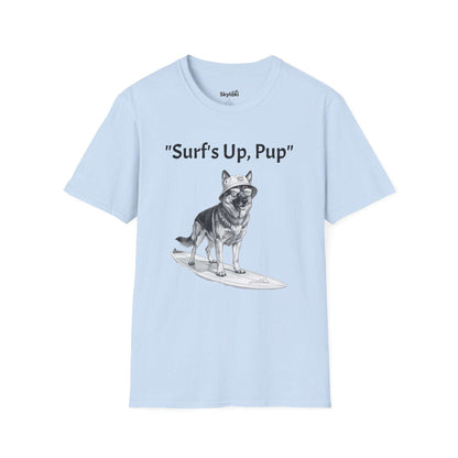 Surfing Dog T-Shirt — Playful Surf's Up, Pup Tee for Coastal Vibes