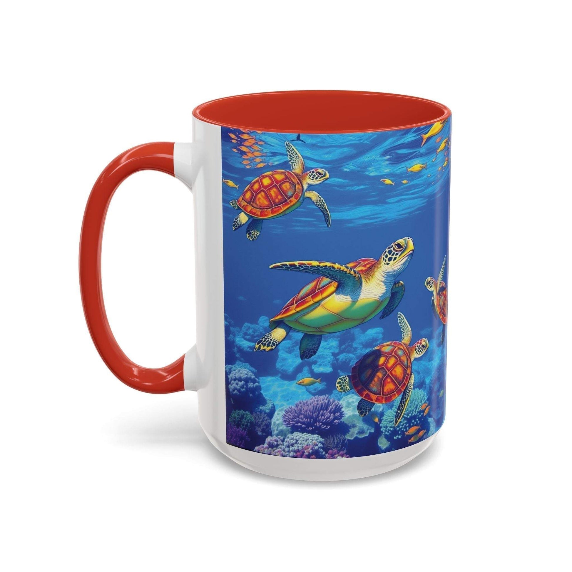 Colorful sea turtle coffee mug with ocean-themed design, perfect for nature lovers.