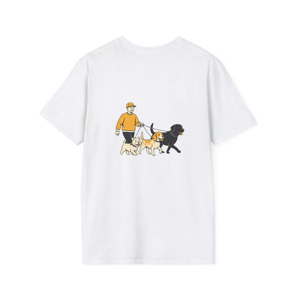 Black and white professional dog walker shirt with hand-drawn dog illustration and "Dog Walker" text on lightweight cotton tee