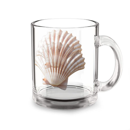 Seashell Coffee Glass Mug - 10oz clear glass with seashell design, ideal for beach lovers.