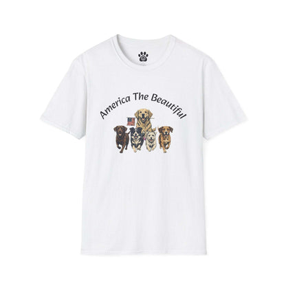 Vintage unisex America the Beautiful dog graphic T-shirt by Skylaki, 100% soft cotton