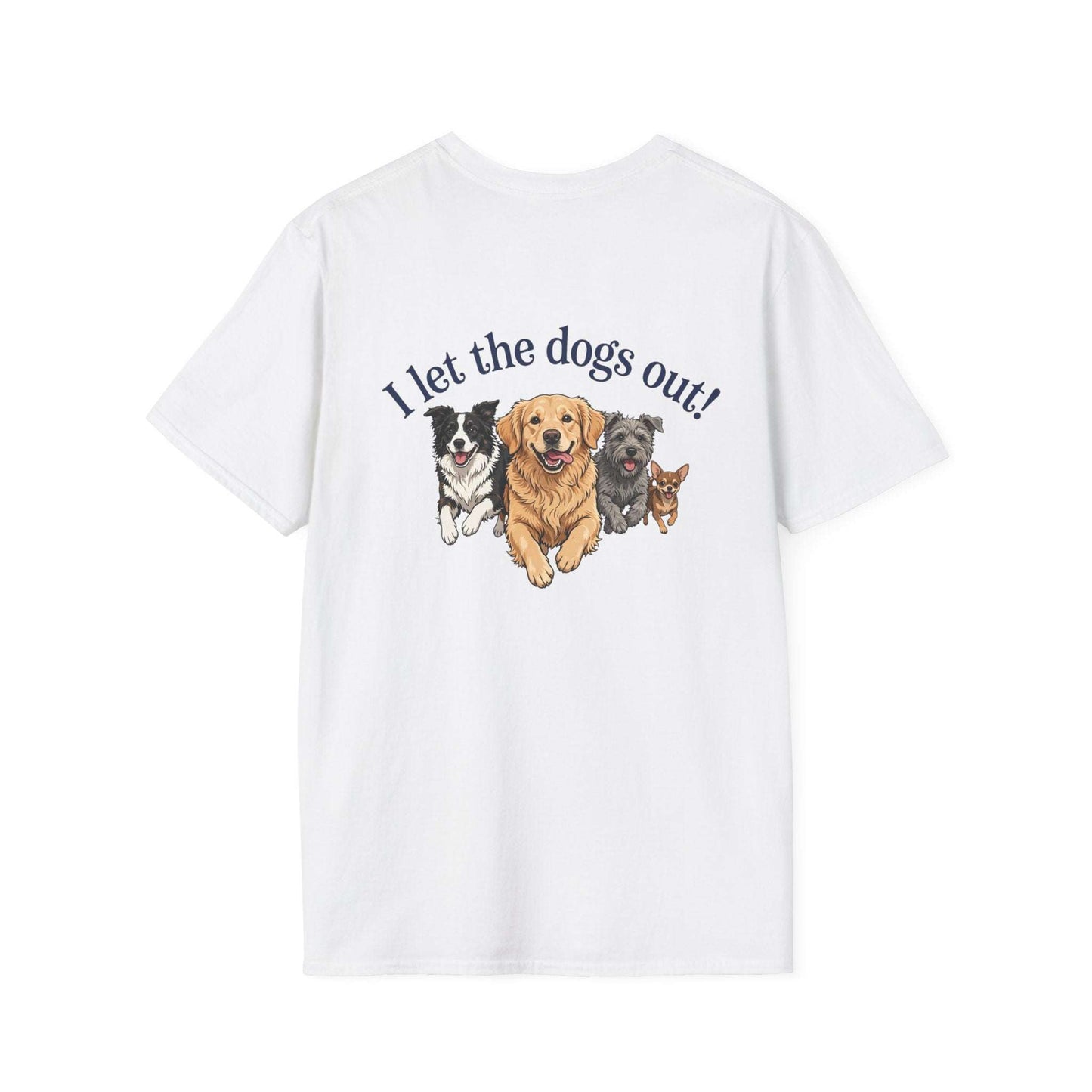 I let the dogs out funny dog shirt with paw print over heart on soft cotton tee