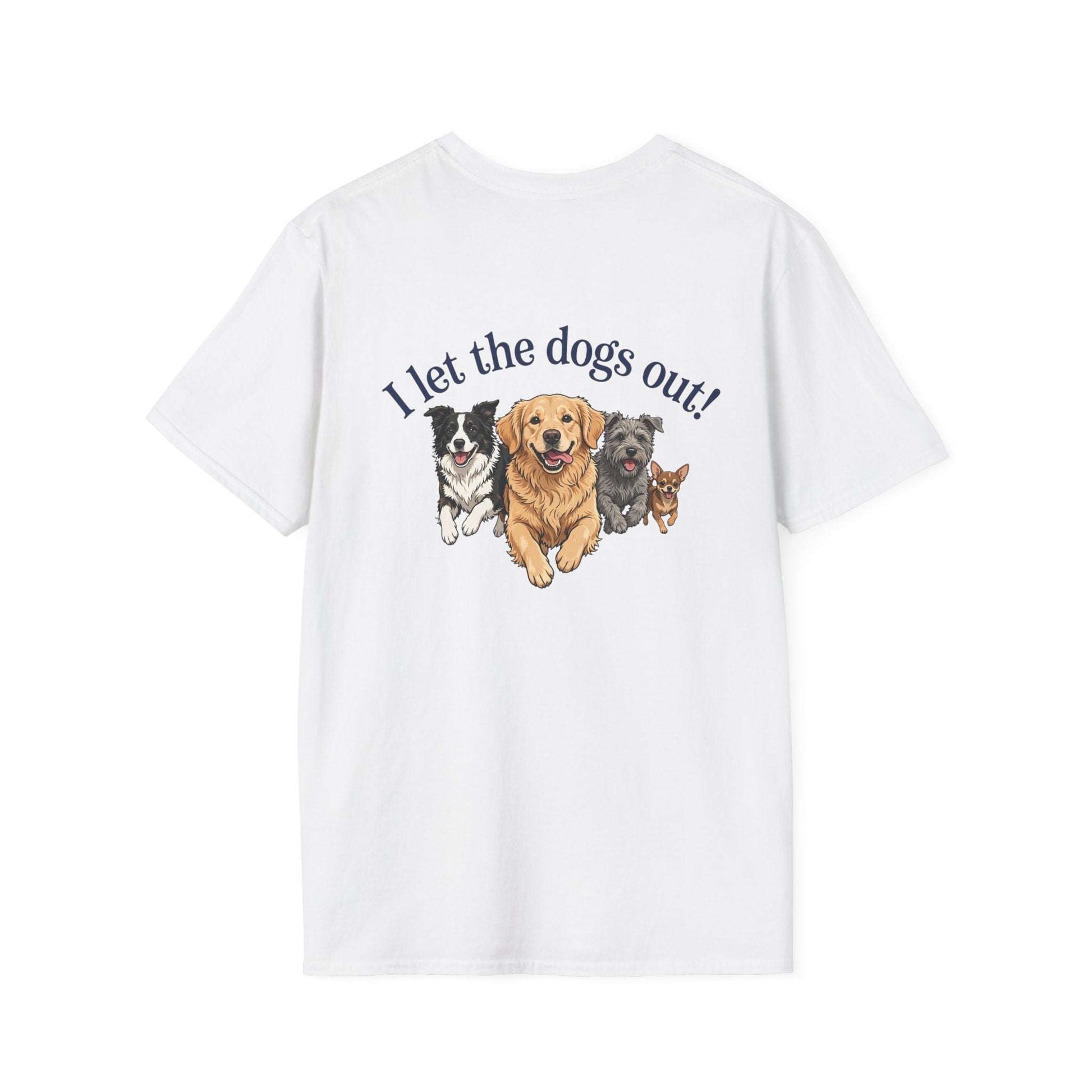 I let the dogs out funny dog shirt with paw print over heart on soft cotton tee