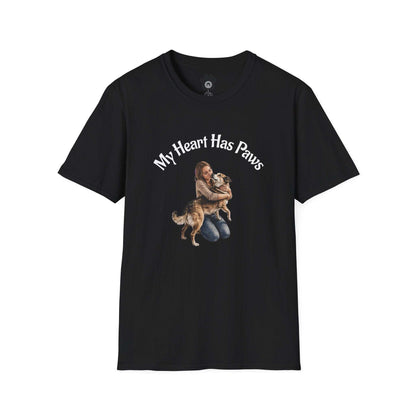 Dog Lover T-Shirt My Heart Has Paws soft cotton tee with hand-drawn dog embrace design