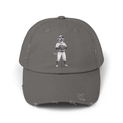 Distressed Baseball Cap with Vintage Baseball Dog Graphic