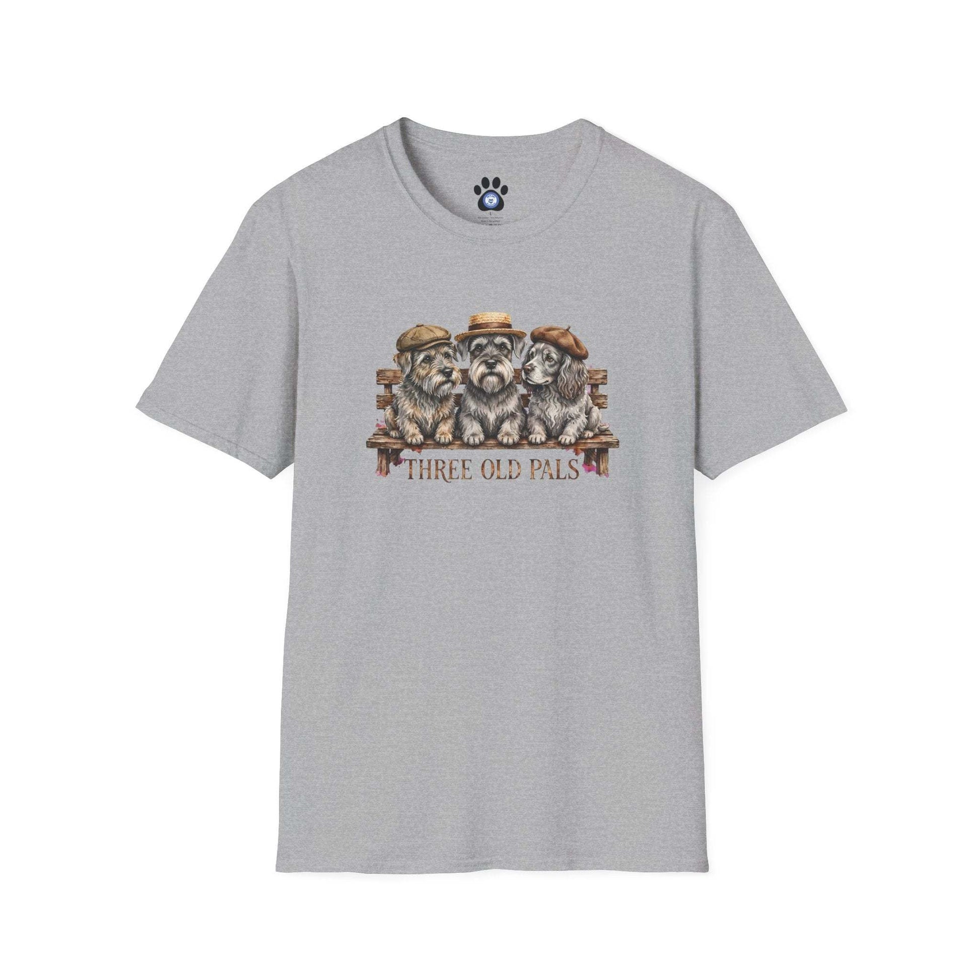 Vintage unisex Three Old Pals Shirt featuring three friends on bench design