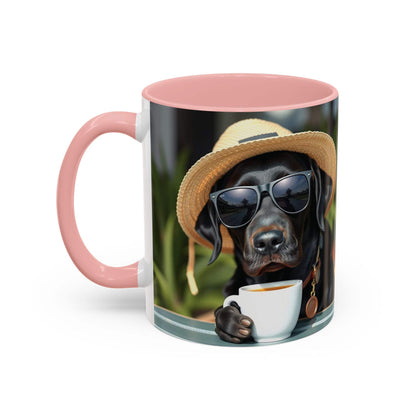 Coffee mugs for dog lovers featuring playful dog design, microwave and dishwasher safe, available in 11/15oz sizes.