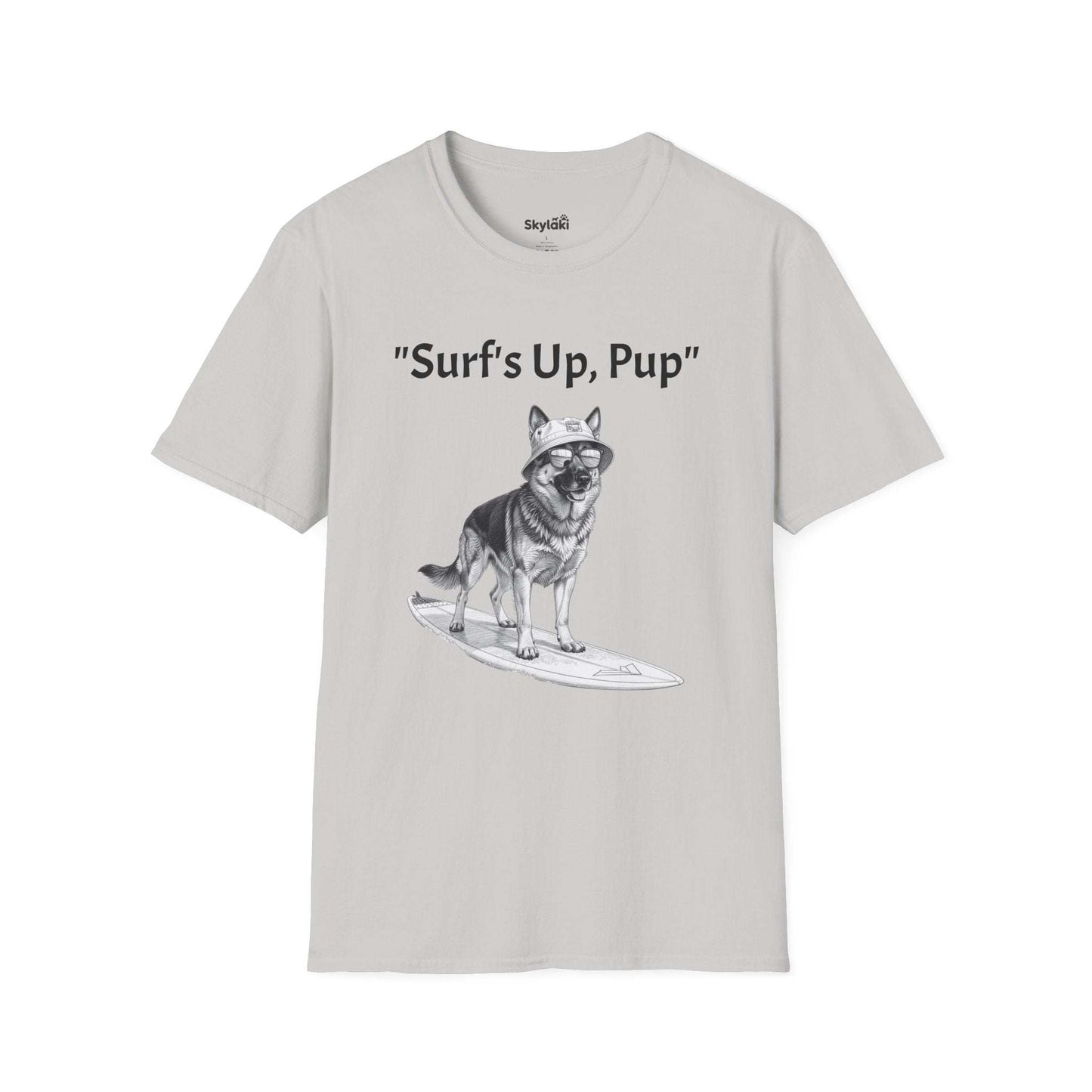 Surfing Dog T-Shirt — Playful Surf's Up, Pup Tee for Coastal Vibes