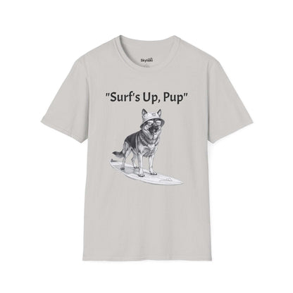 Surfing Dog T-Shirt — Playful Surf's Up, Pup Tee for Coastal Vibes