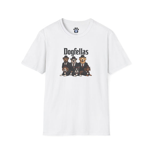 Dogfellas graphic t-shirt with playful mafia dog design