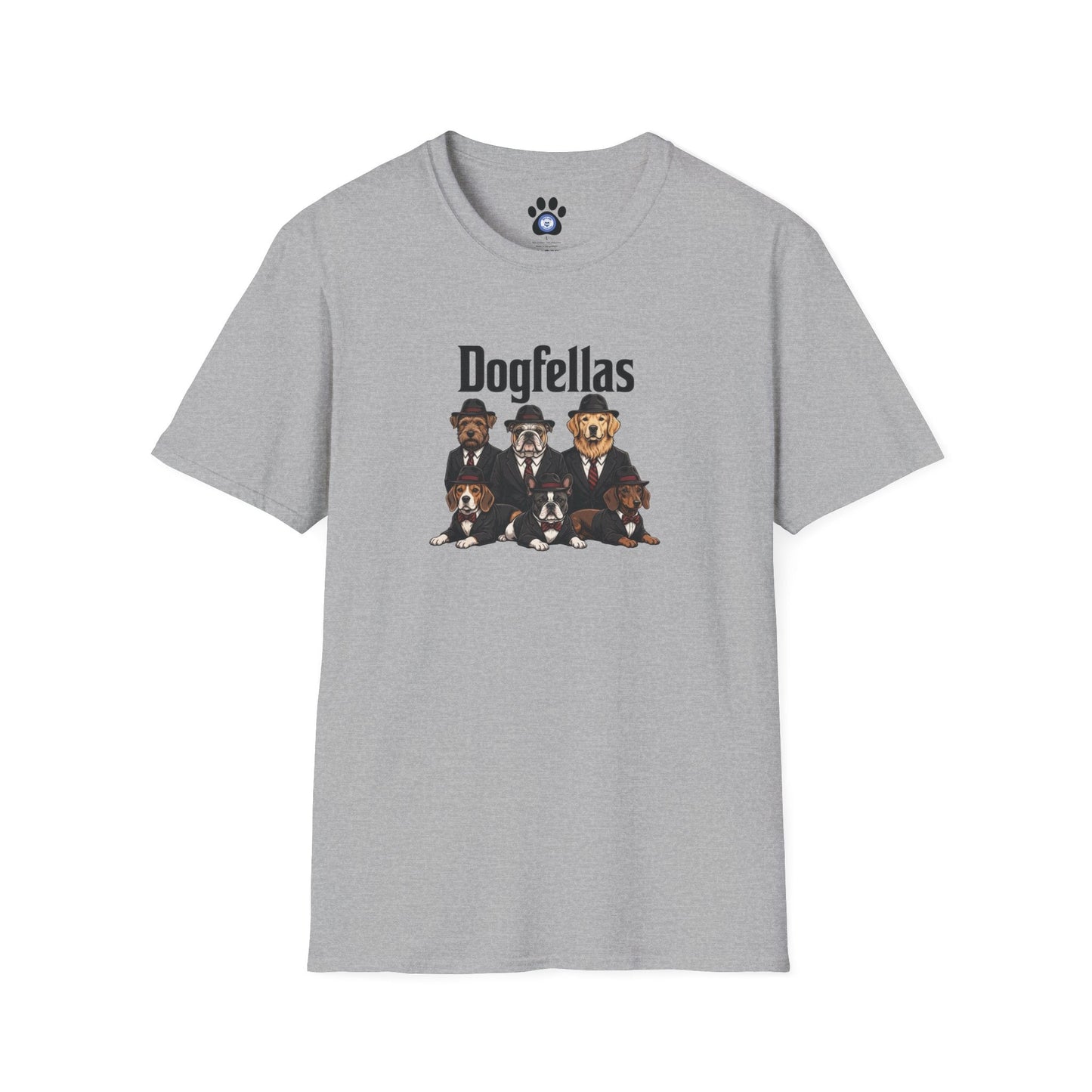 Dogfellas graphic t-shirt with playful mafia dog design