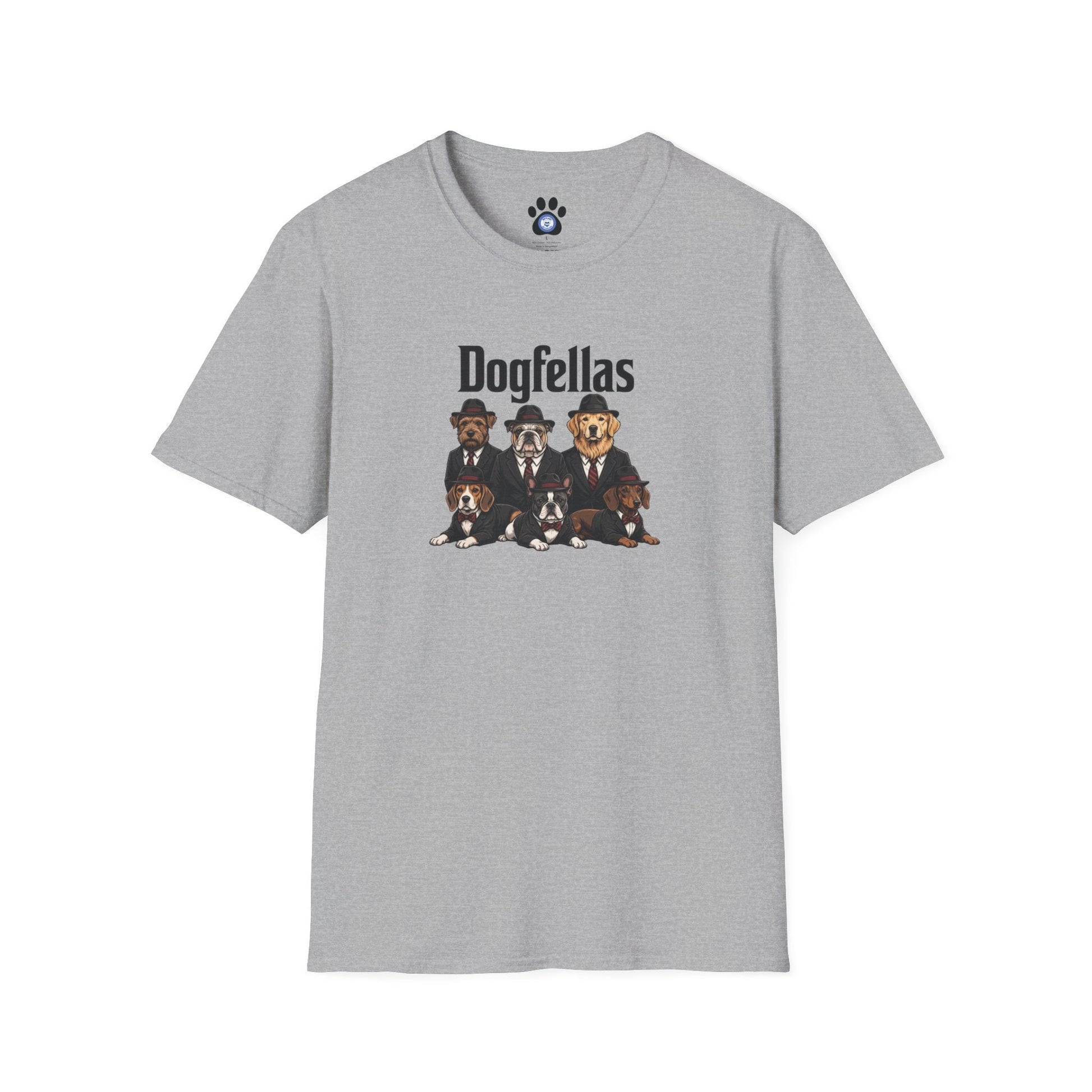 Dogfellas graphic t-shirt with playful mafia dog design