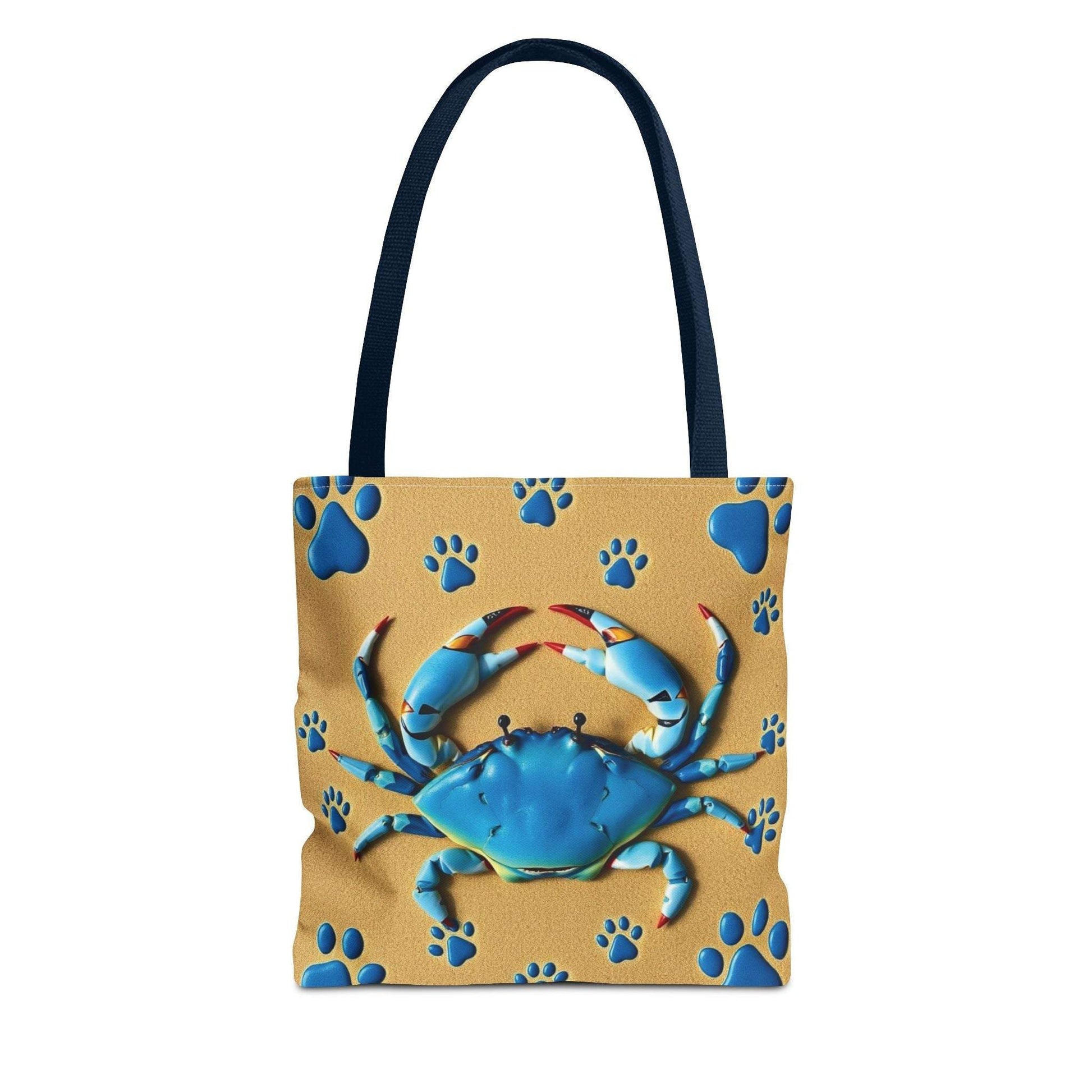 Blue Crab Pattern Tote Bag with Beach Theme Design
