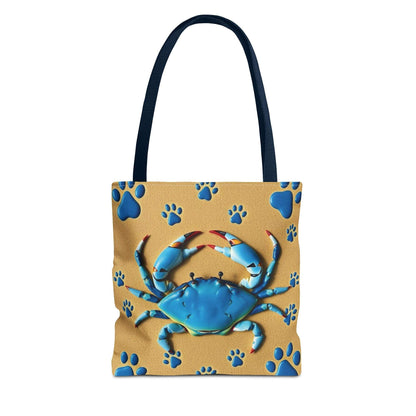 Blue Crab Pattern Tote Bag with Beach Theme Design
