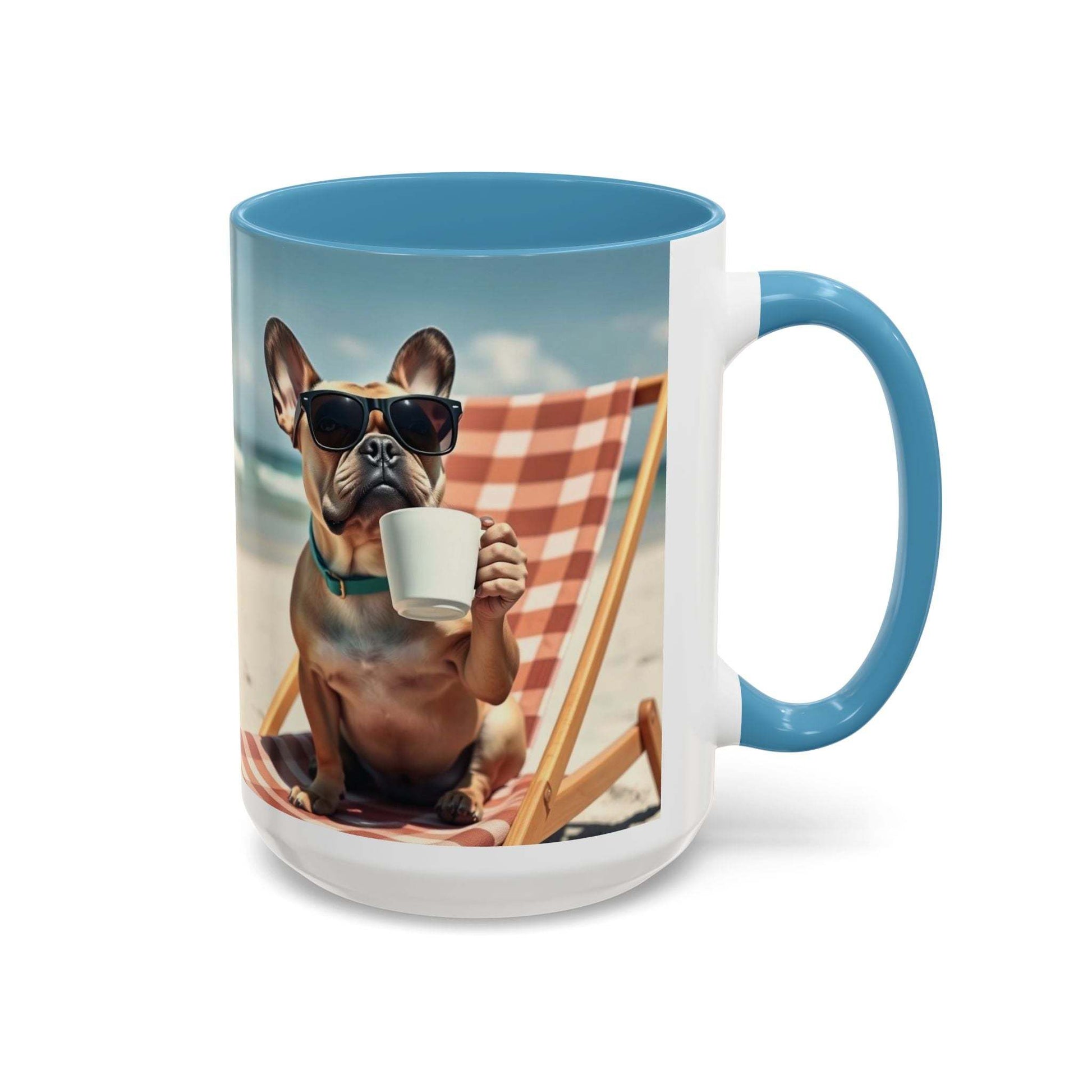 Beach Dog Accent Coffee Mug with summer beach design, perfect for pet lovers.