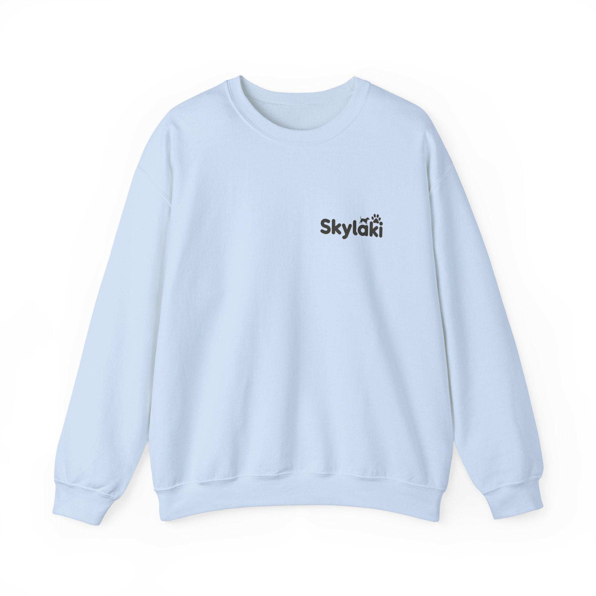 Skylaki Unisex Heavy Blend™ Crewneck Sweatshirt in light blue, showcasing cozy casual wear with soft cotton-polyester fabric.