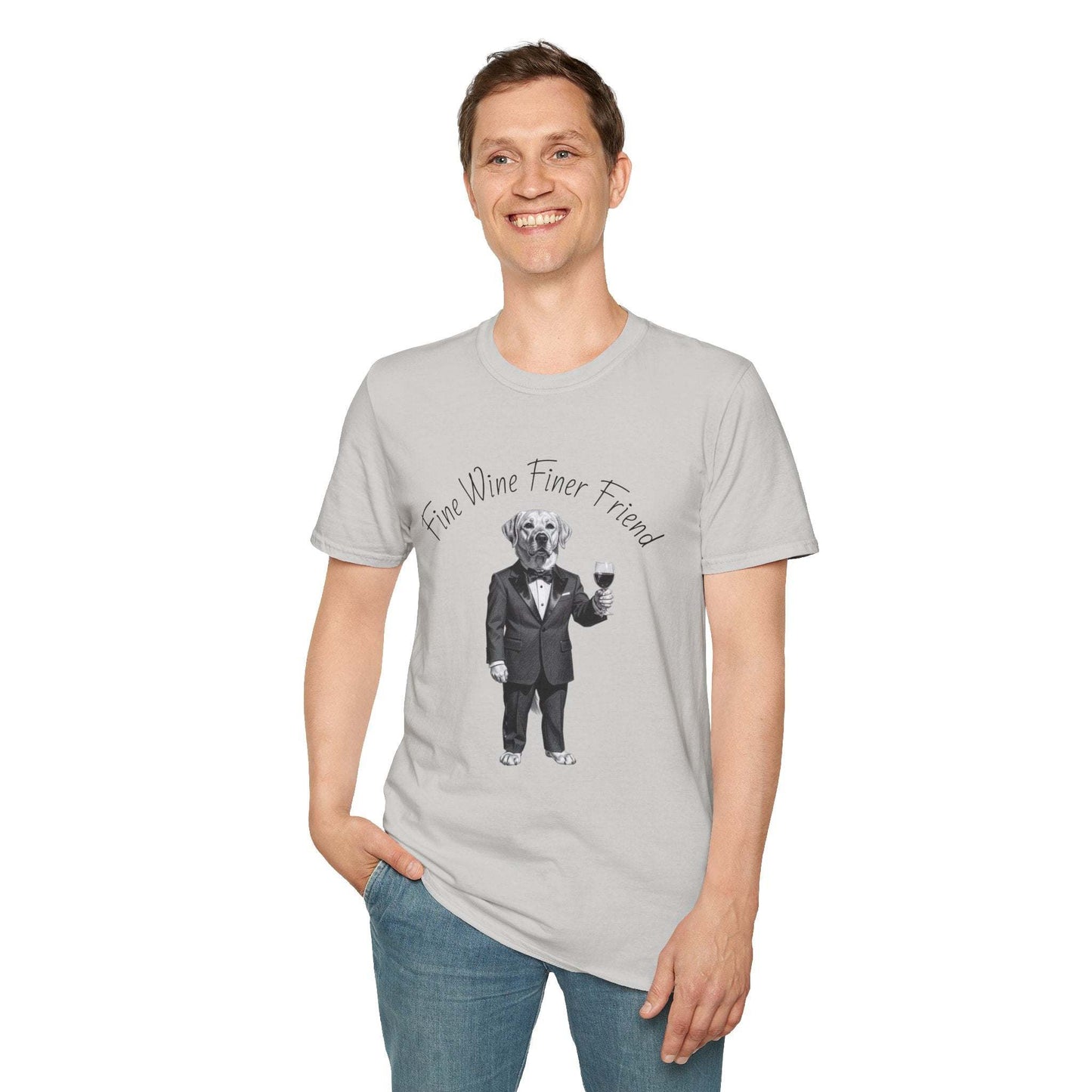 Wine Lover Dog T Shirt — "Fine Wine, Finer Friend" Graphic Tee