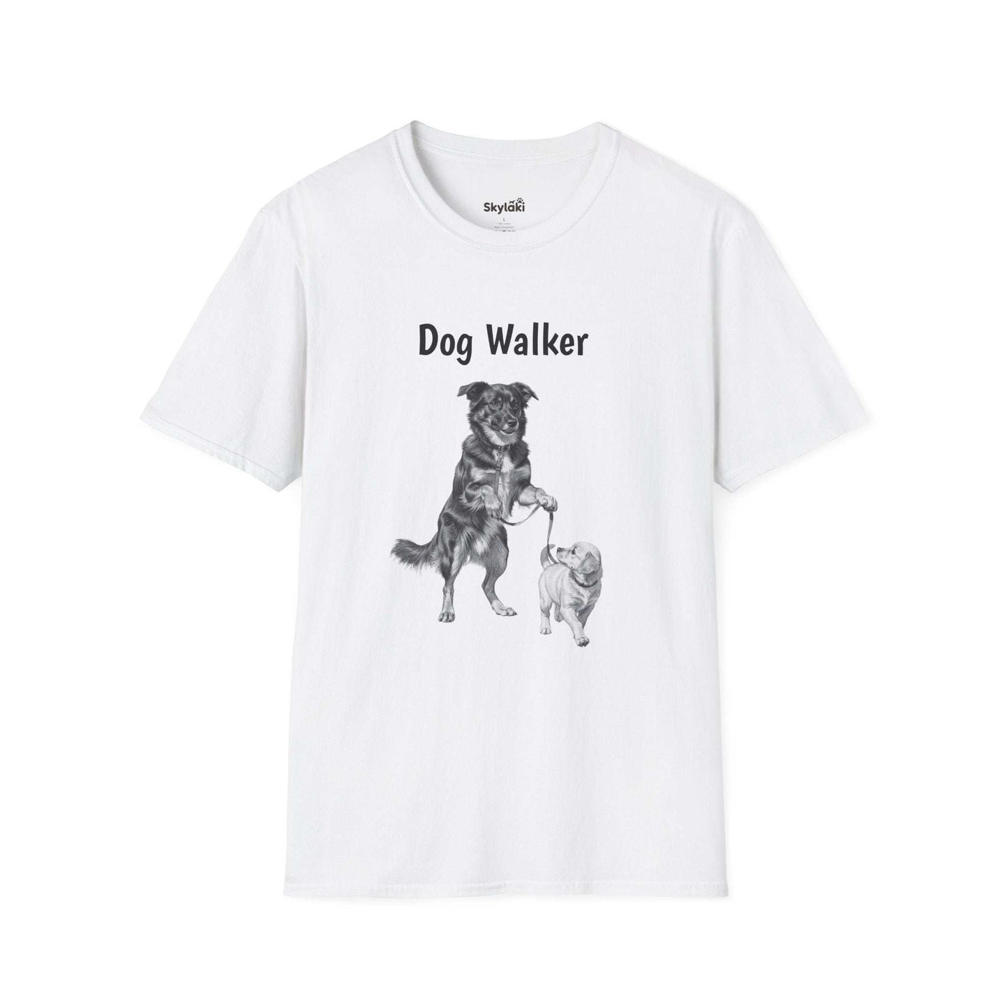 Dog Walker T‑Shirt – Cute Black & White Dog Illustration Tee