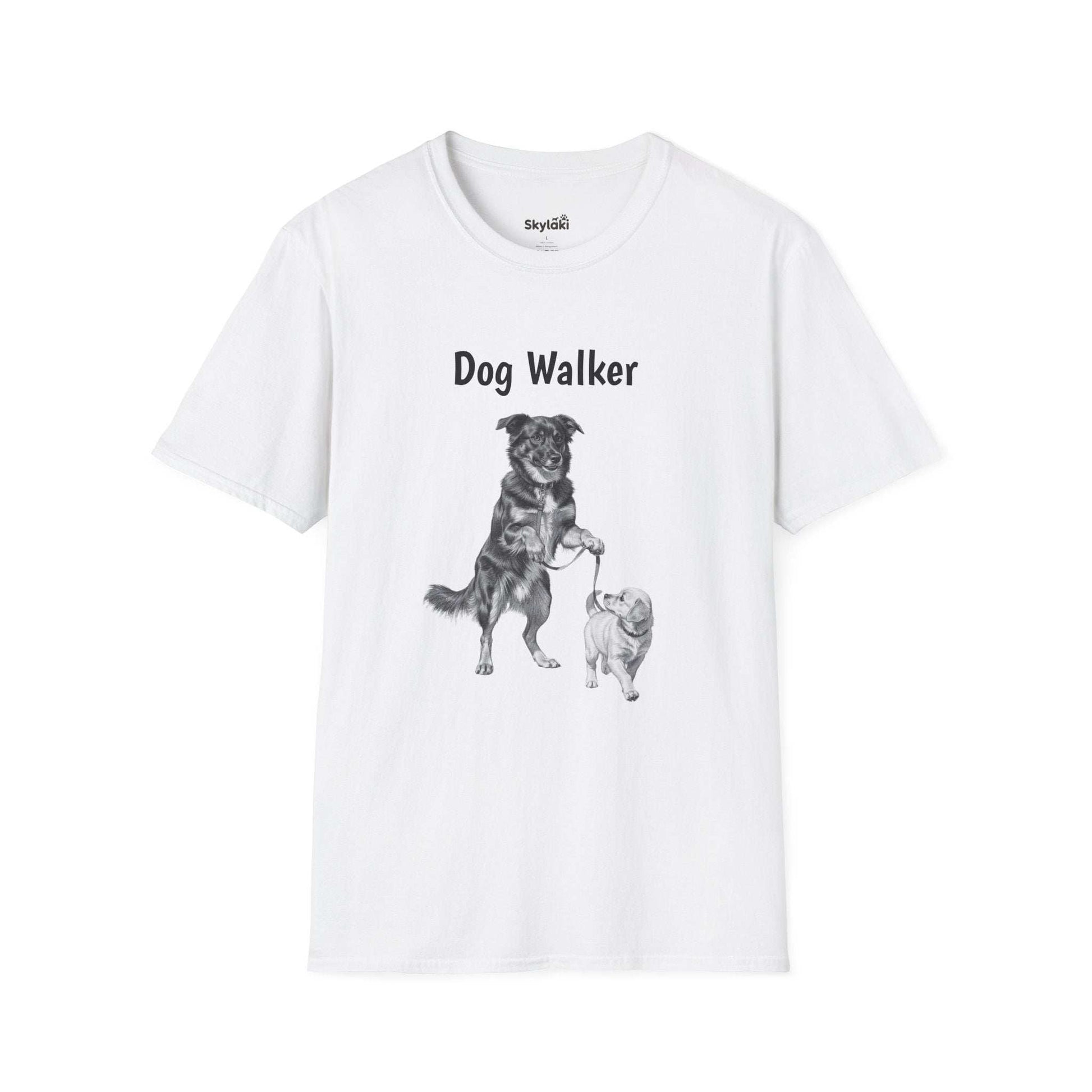 Dog Walker T‑Shirt – Cute Black & White Dog Illustration Tee