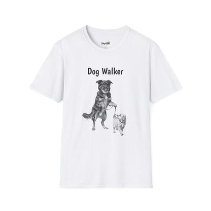 Dog Walker T‑Shirt – Cute Black & White Dog Illustration Tee
