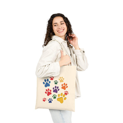 Canvas Tote Bag — Colorful Rainbow Paw Prints for Pet Lovers