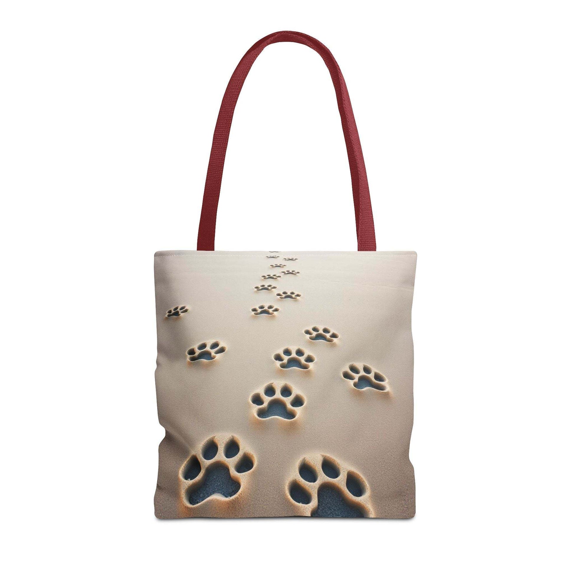Paw Print Tote Bag with red handles and paw print design, perfect for pet lovers.