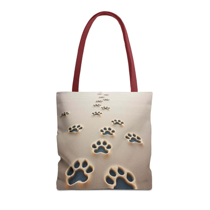 Paw Print Tote Bag with red handles and paw print design, perfect for pet lovers.