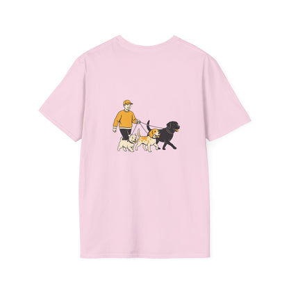Black and white dog illustration on professional dog walker shirt by Skylaki brand