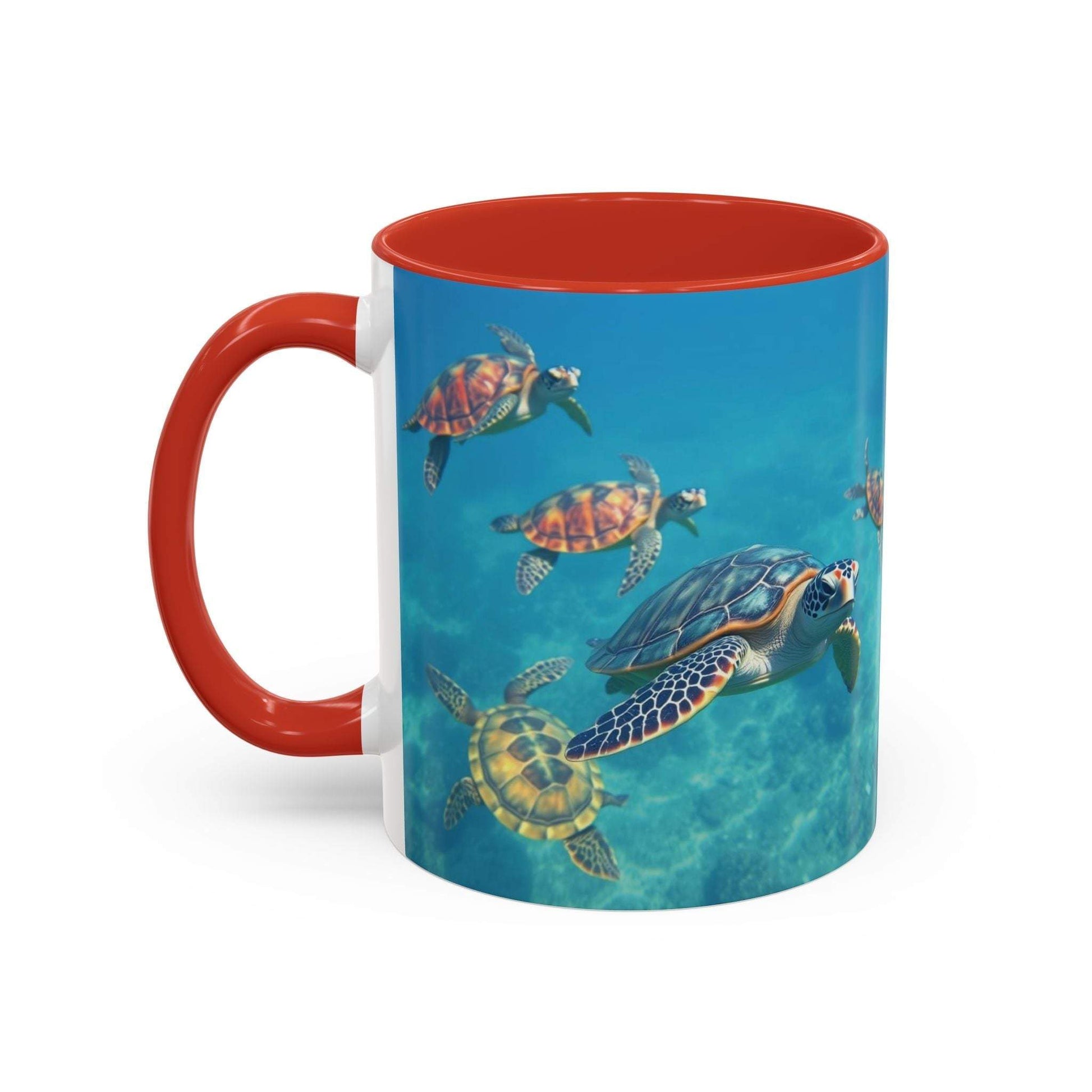 Ocean-inspired turtle accent coffee mug with vibrant design, available in 11oz and 15oz sizes.