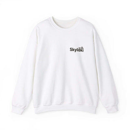 Unisex Heavy Blend™ Crewneck Sweatshirt - Cozy, stylish white sweatshirt with Skylaki logo.