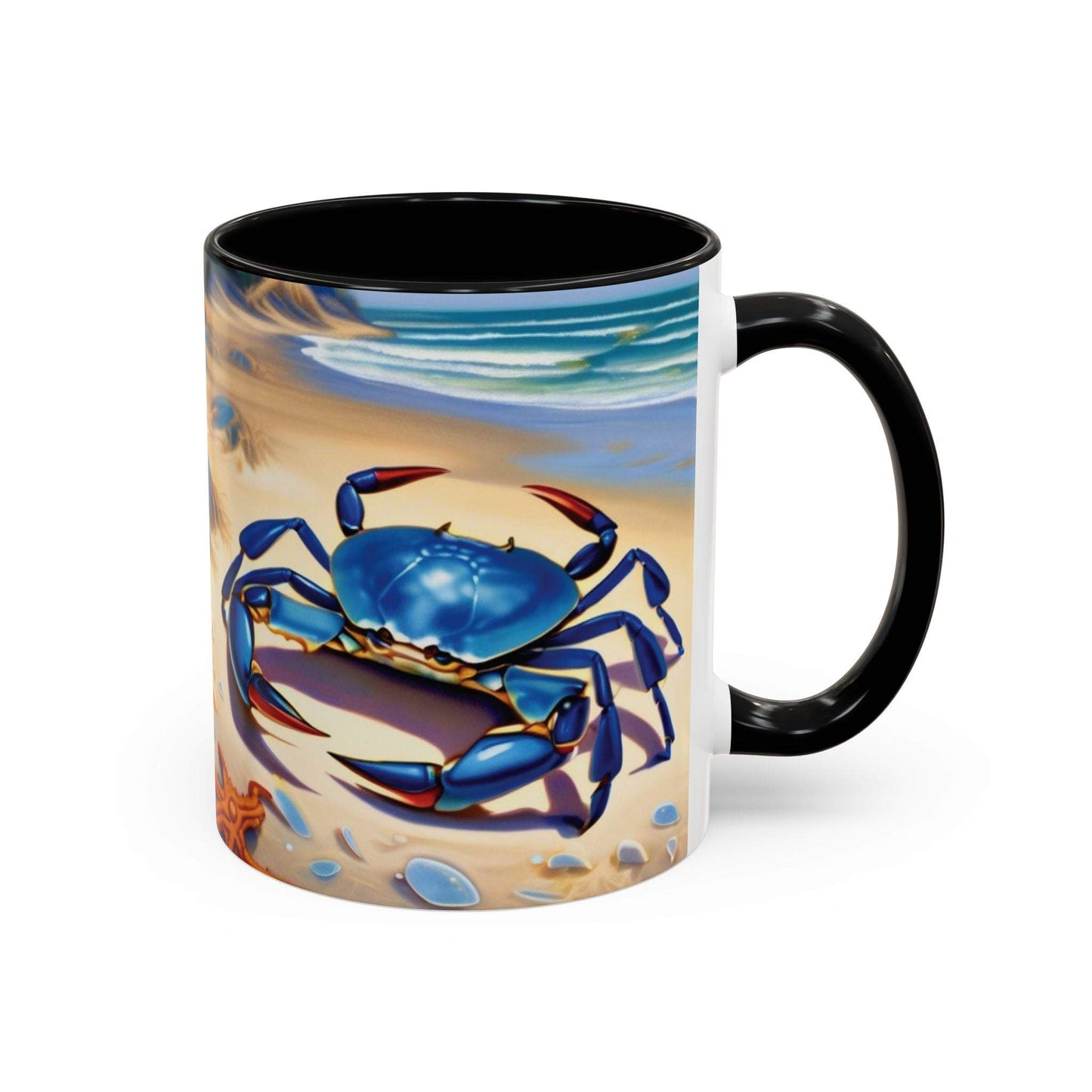 Coastal Crab Accent Coffee Mug with vibrant beach design, perfect for beach lovers.