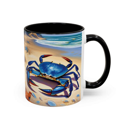 Coastal Crab Accent Coffee Mug with vibrant beach design, perfect for beach lovers.