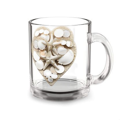 Coastal Glass Mug with Shell Design, 10oz, Clear Glass, Ergonomic Handle