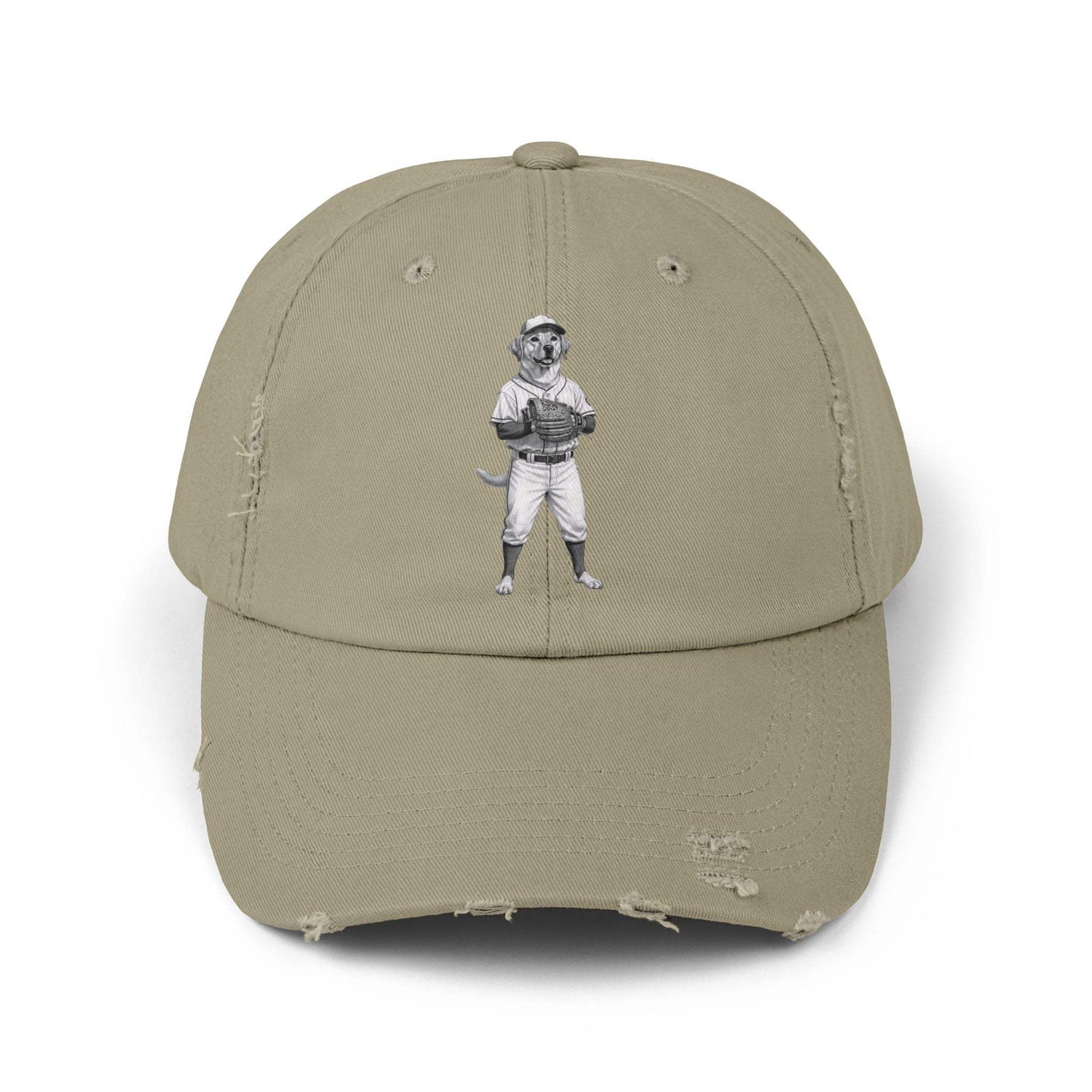 Distressed Baseball Cap with Vintage Baseball Dog Graphic