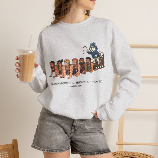 Human Powered Husky Sled - A funny Twist on A Classic Sled Ride Unisex Sweatshirt by Skylaki