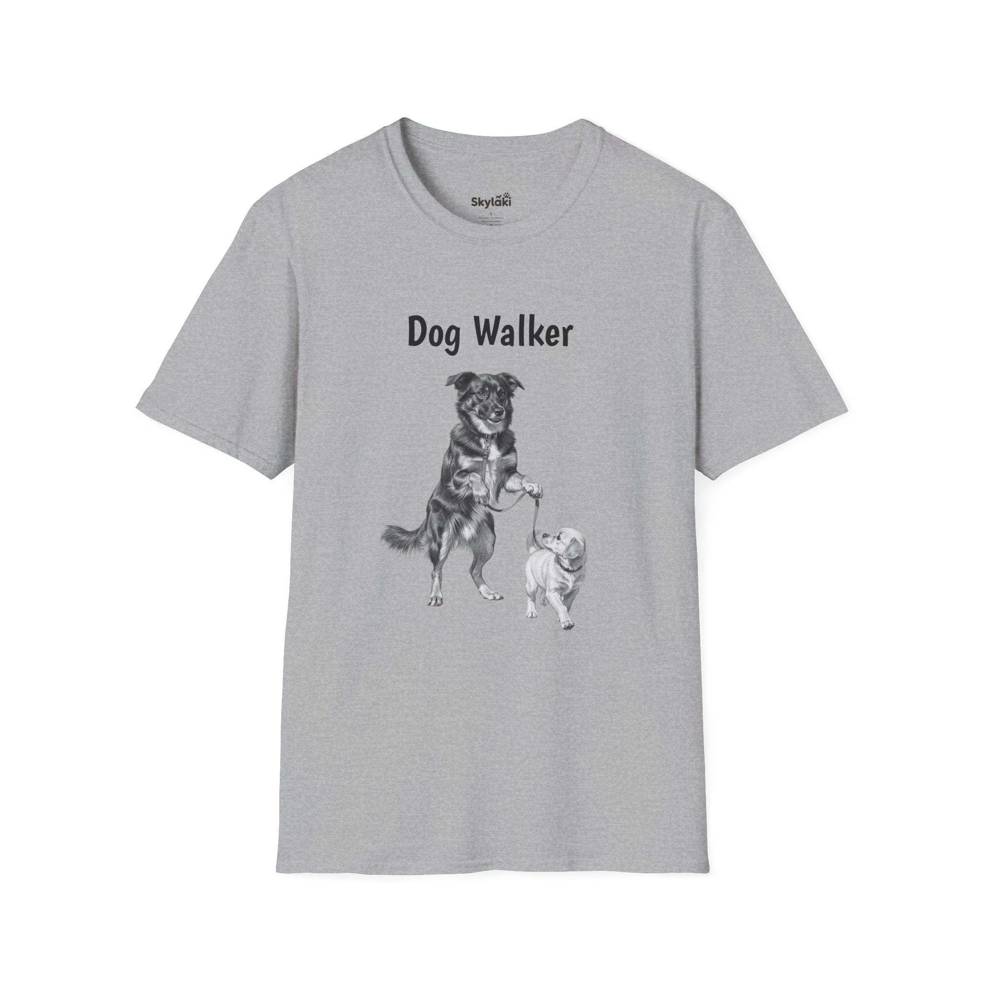 Dog Walker T‑Shirt – Cute Black & White Dog Illustration Tee