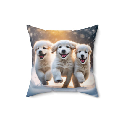 Three Pups Spun Polyester Square Pillow