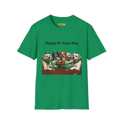 Unisex St. Patrick's Day T-shirt with playful dog design, soft green fabric.