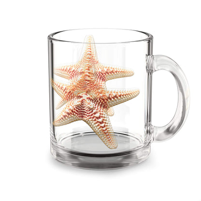 Beach-themed glass mug with starfish design, 10oz, ocean-inspired drinkware.