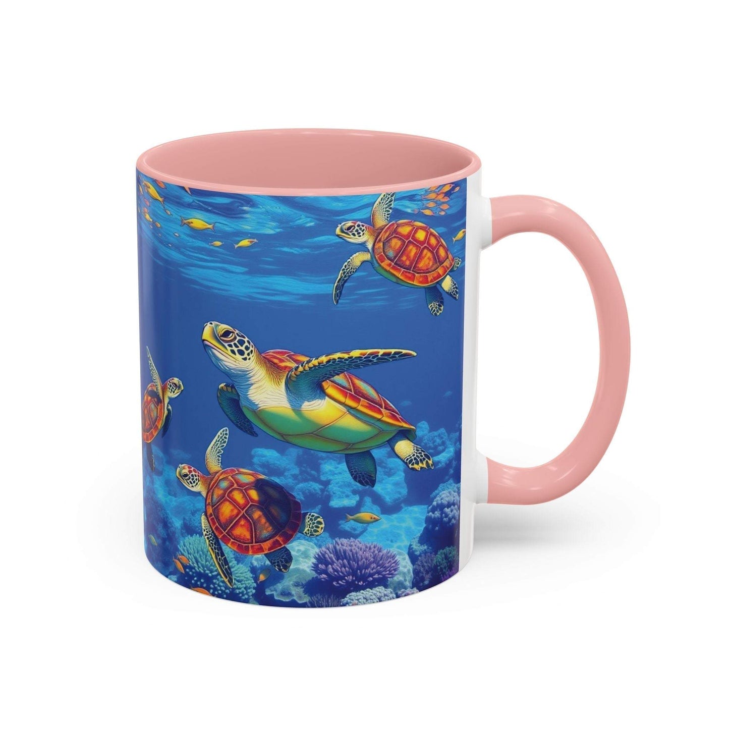 Colorful sea turtle coffee mug with ocean decor design for nature lovers.