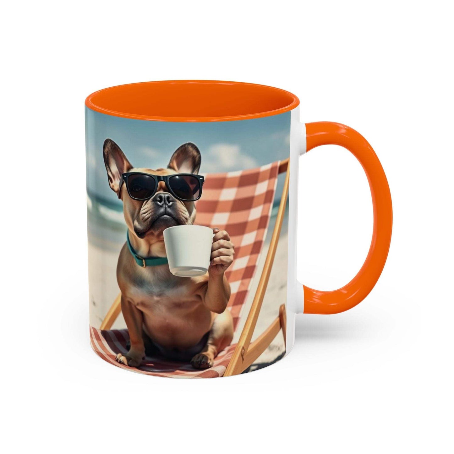Beach Dog Accent Coffee Mug with vibrant beach-themed dog design.