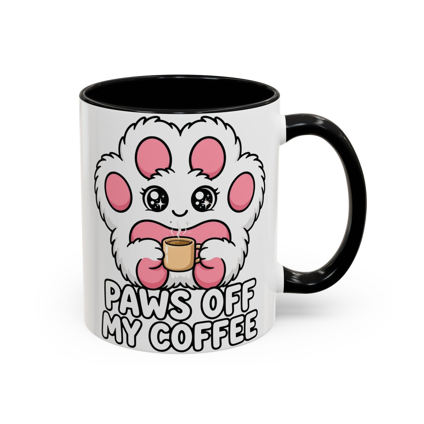 Paws Off My Coffee dog mug with funny dog paw print and bold text