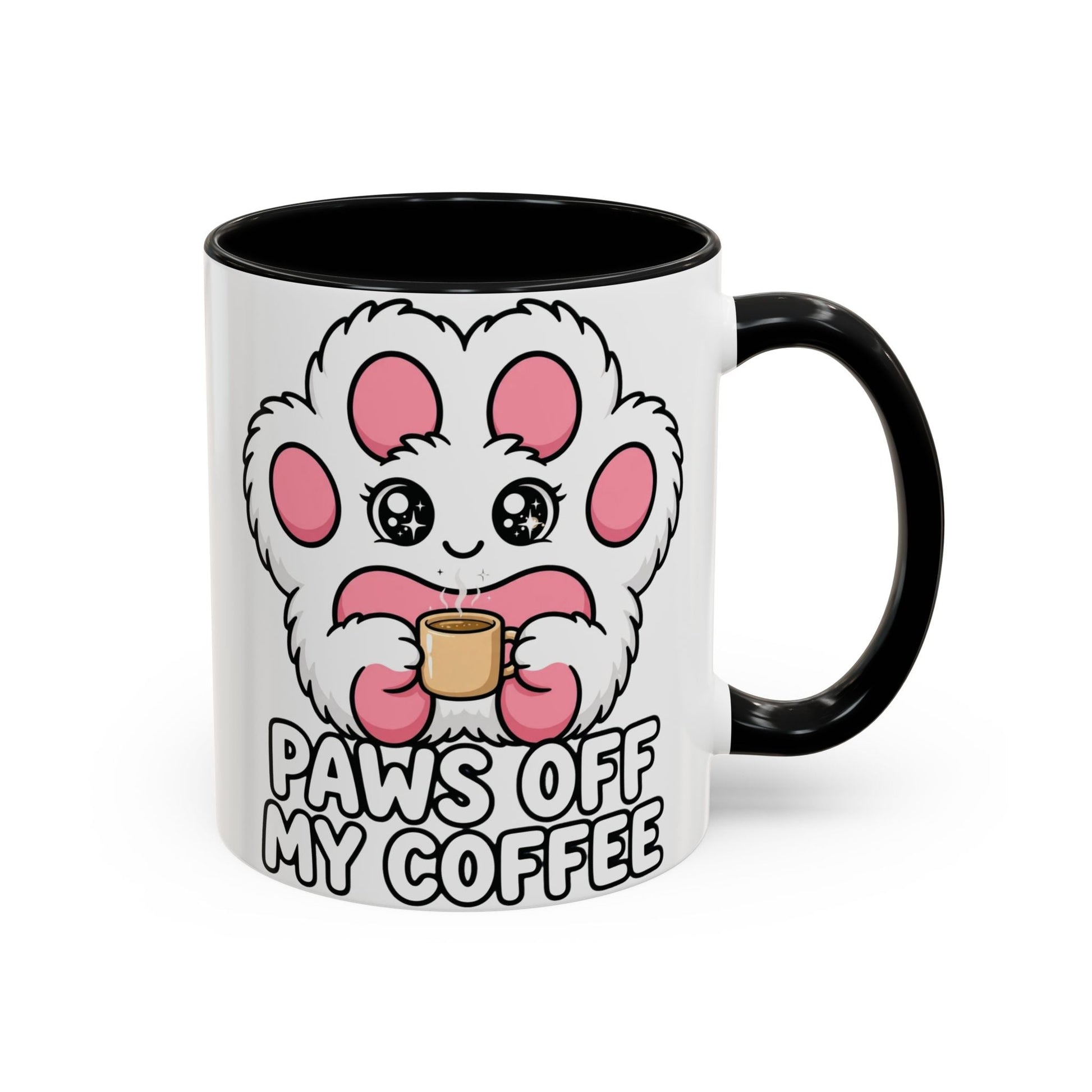 Paws Off My Coffee dog mug with funny dog paw print and bold text