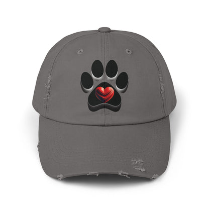 Paw Heart Unisex Distressed Cap