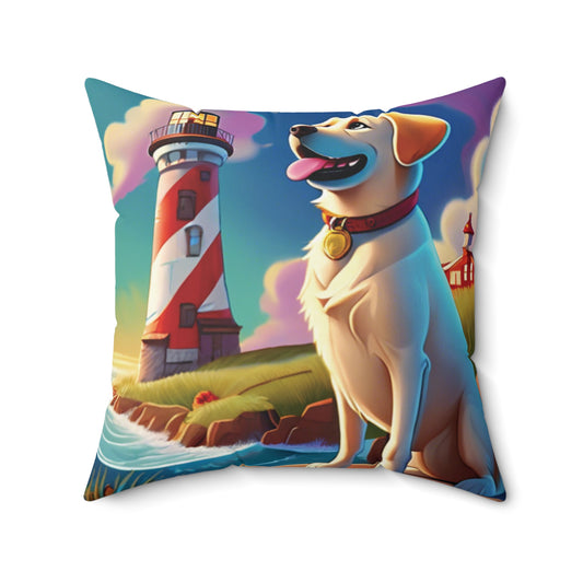 Lighthouse Dog Square Pillow