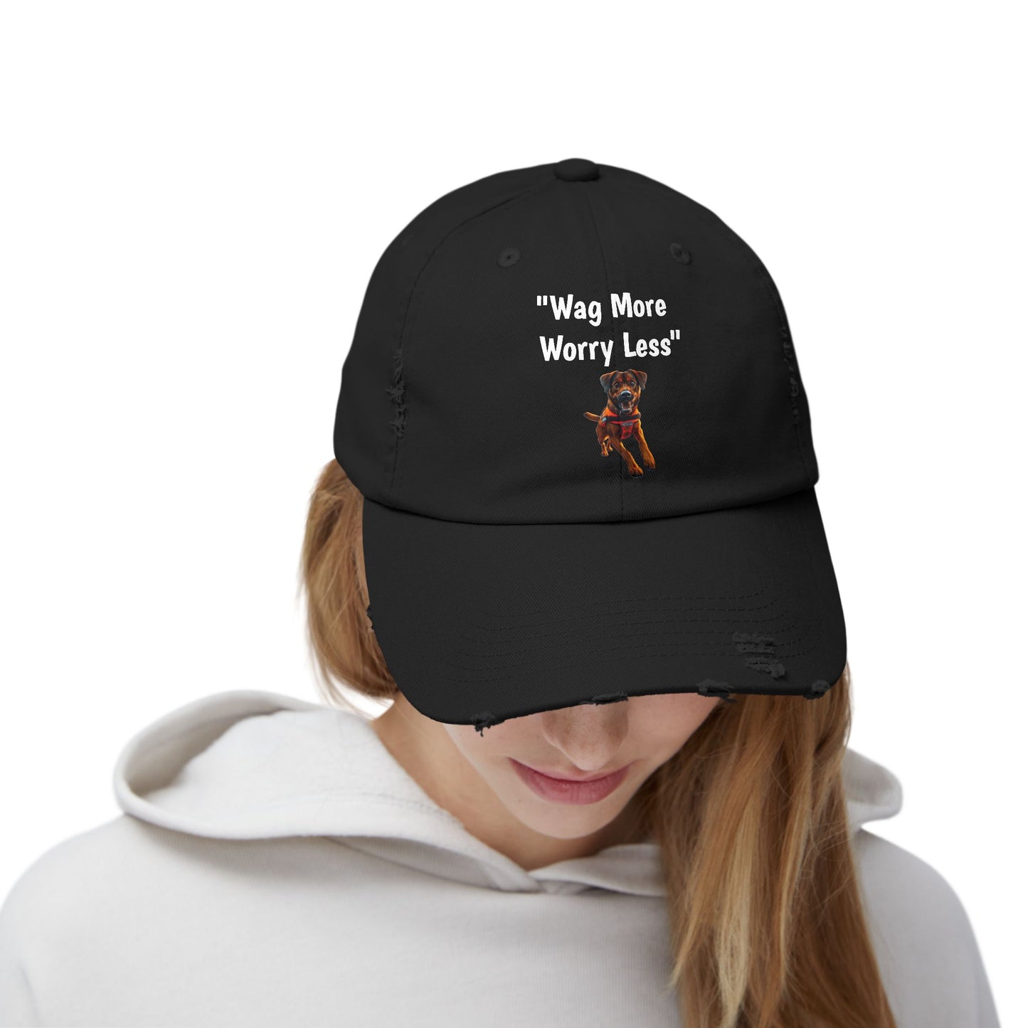 Unisex Distressed Wag More Worry Less Cap