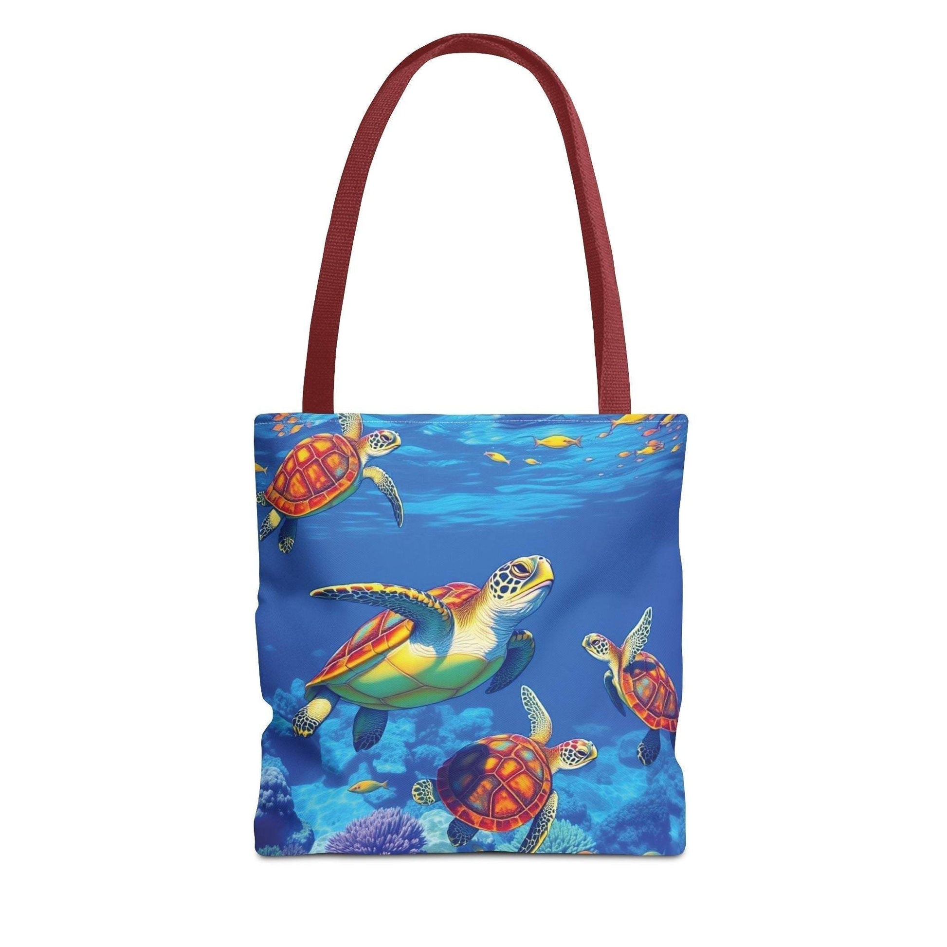 Tote Bag with colorful underwater turtle design, perfect for ocean lovers and eco-enthusiasts.