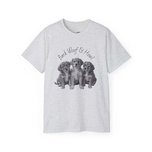 Bark Woof Howl T-Shirt - Cute Dog Graphic Tee for Comfortable Wear