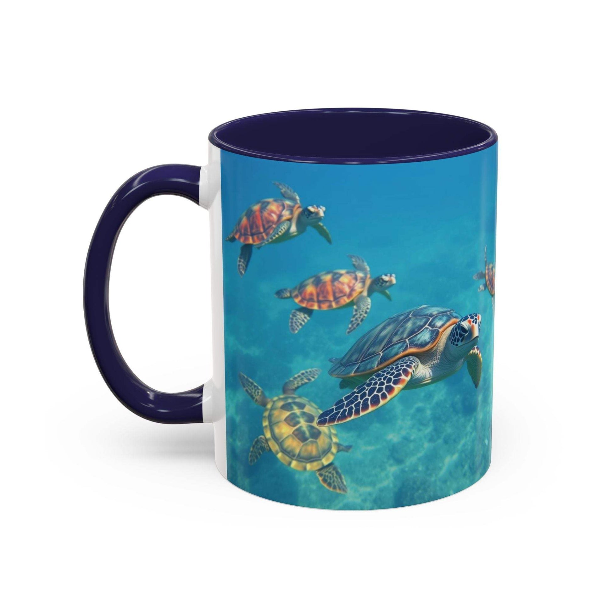 Ocean-inspired turtle accent coffee mug with vibrant design and glossy finish.
